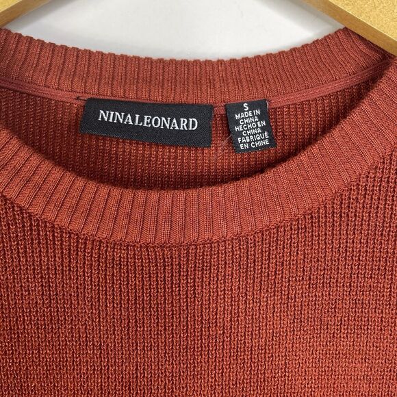 Nina Leonard Womens Sweater Dress Size Small Balloon Sleeve Ribbed Orange - Picture 2 of 7